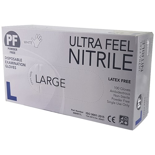 White Nitrile Gloves - Large - Powder Free